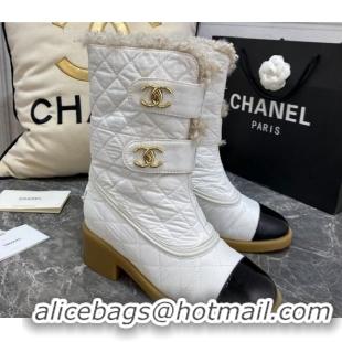 Feminine Chanel Quilted Fabric Wool Short Boots with Double CC Buckle 20102202 White 2020