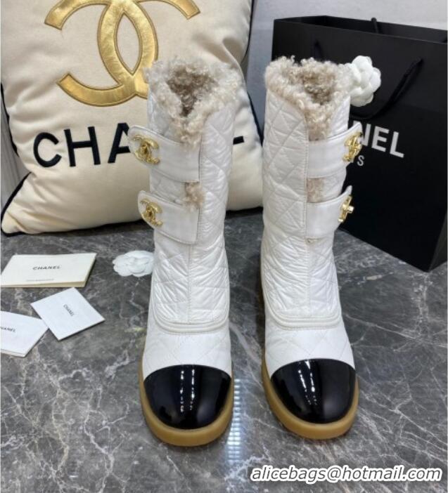 Feminine Chanel Quilted Fabric Wool Short Boots with Double CC Buckle 20102202 White 2020