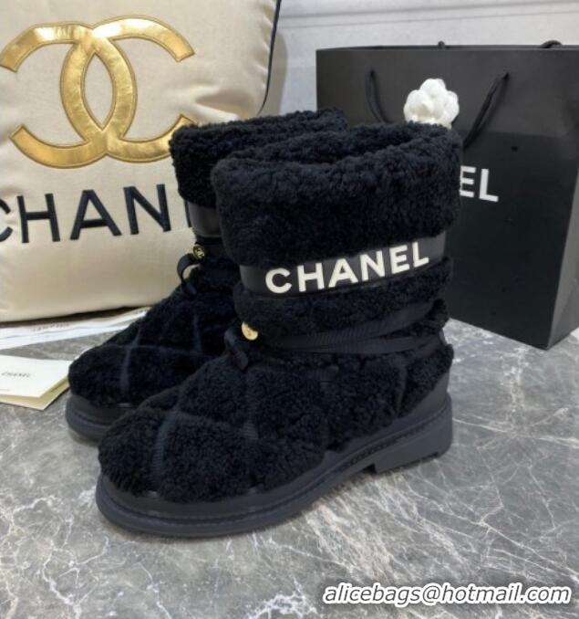 Grade Quality Chanel Quilted Ties Wool Short Boots 20102203 Black 2020