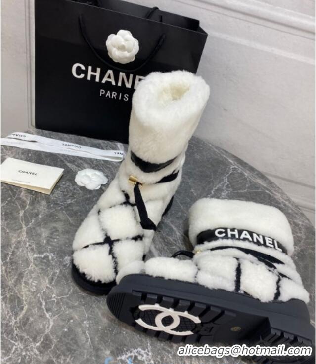 Best Quality Chanel Quilted Ties Wool Short Boots 20102204 White 2020