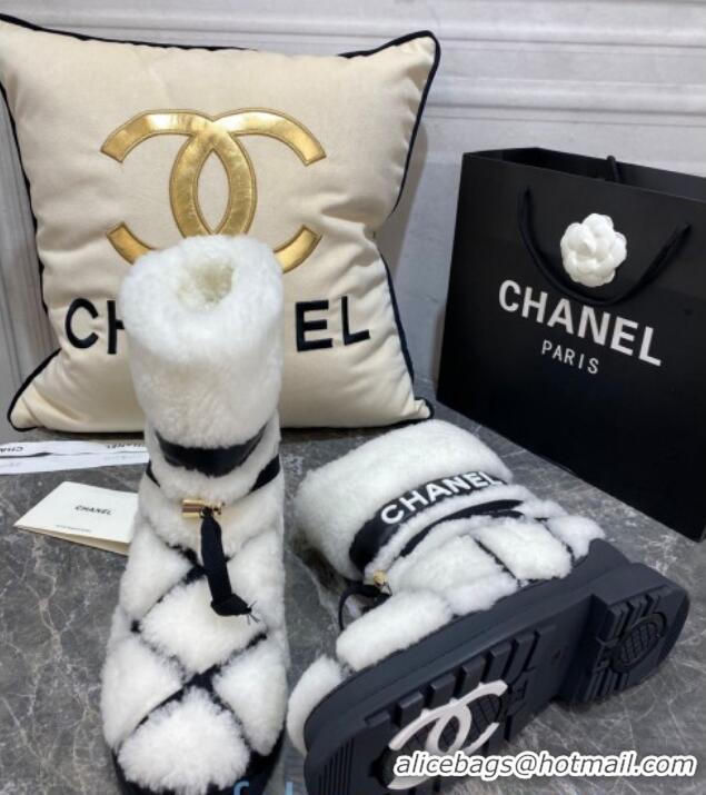 Best Quality Chanel Quilted Ties Wool Short Boots 20102204 White 2020