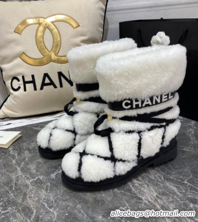 Best Quality Chanel Quilted Ties Wool Short Boots 20102204 White 2020