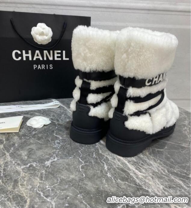 Best Quality Chanel Quilted Ties Wool Short Boots 20102204 White 2020