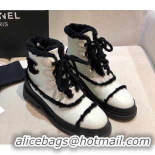 Best Product Chanel Leather Cashmere Short Boots 20102205 White 2020