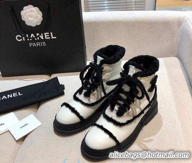 Best Product Chanel Leather Cashmere Short Boots 20102205 White 2020