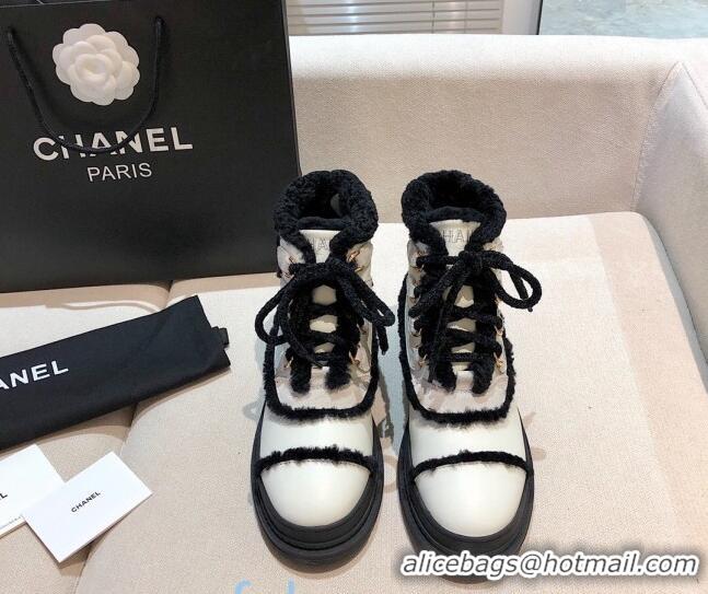 Best Product Chanel Leather Cashmere Short Boots 20102205 White 2020