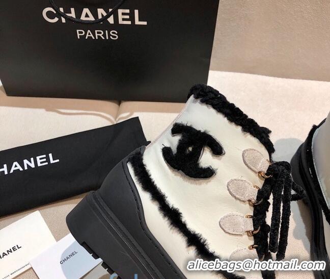 Best Product Chanel Leather Cashmere Short Boots 20102205 White 2020