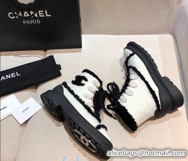 Best Product Chanel Leather Cashmere Short Boots 20102205 White 2020