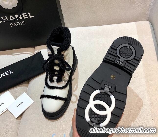 Best Product Chanel Leather Cashmere Short Boots 20102205 White 2020