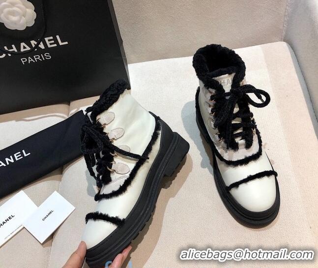 Best Product Chanel Leather Cashmere Short Boots 20102205 White 2020