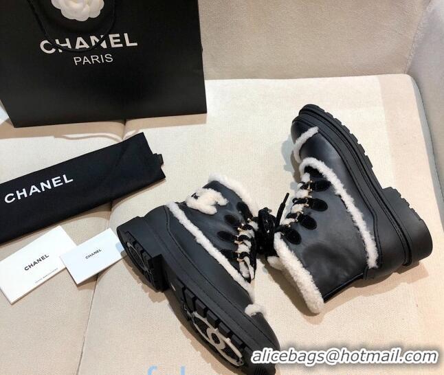 Charming Chanel Leather Cashmere Short Boots 20102206 Black 2020