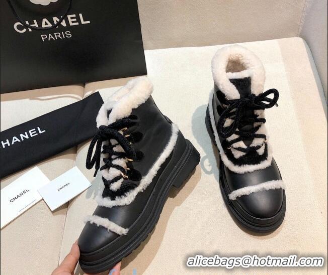 Charming Chanel Leather Cashmere Short Boots 20102206 Black 2020