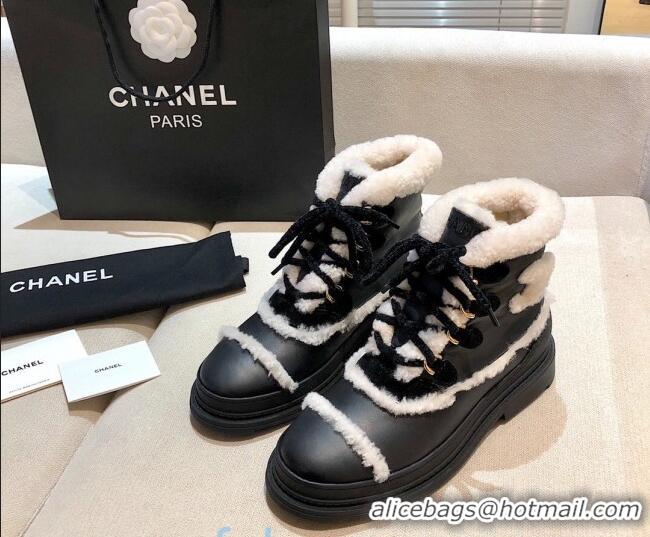 Charming Chanel Leather Cashmere Short Boots 20102206 Black 2020