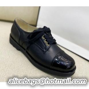 Good Taste Chanel Vintage Lambskin Lace-ups Brogue Shoes 02234 Black 2020