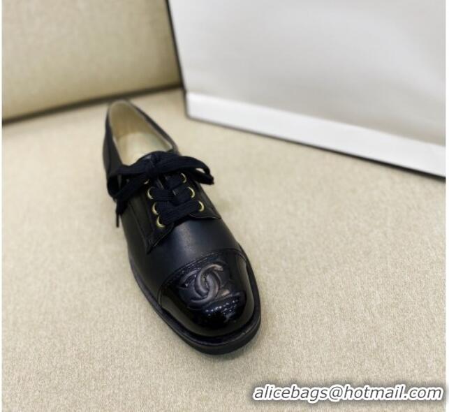 Good Taste Chanel Vintage Lambskin Lace-ups Brogue Shoes 02234 Black 2020