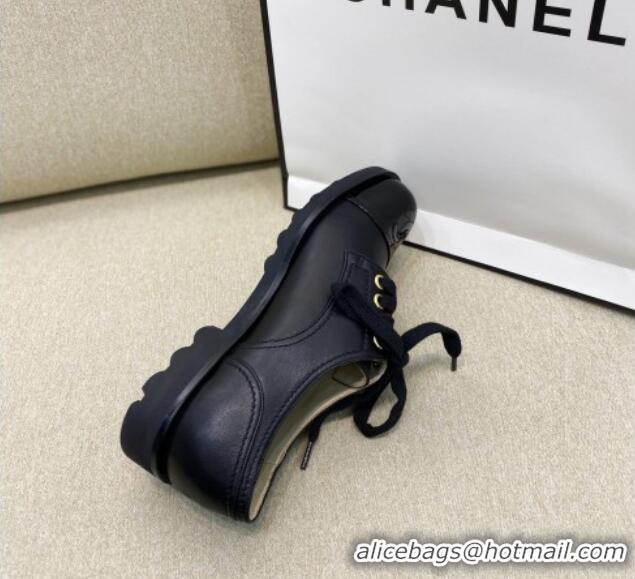 Good Taste Chanel Vintage Lambskin Lace-ups Brogue Shoes 02234 Black 2020