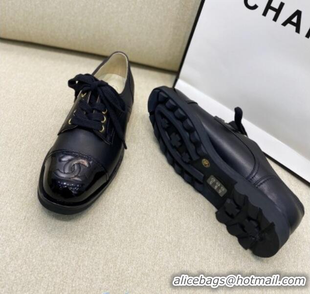 Good Taste Chanel Vintage Lambskin Lace-ups Brogue Shoes 02234 Black 2020