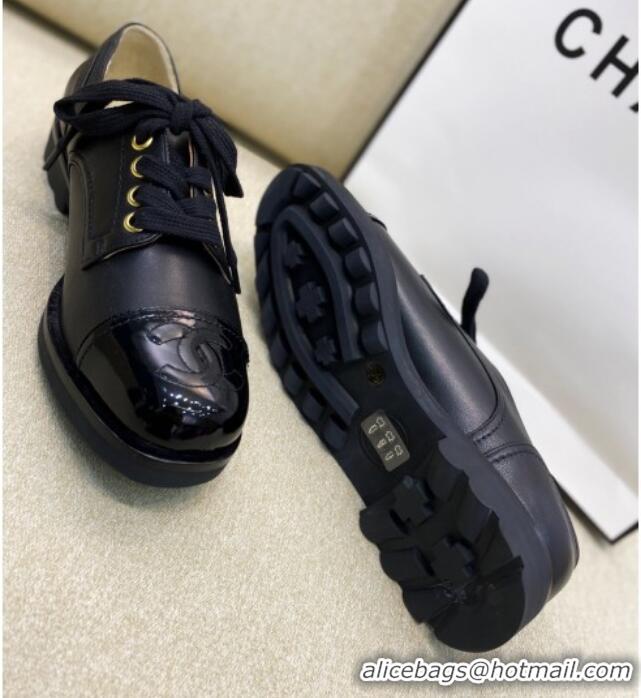 Good Taste Chanel Vintage Lambskin Lace-ups Brogue Shoes 02234 Black 2020