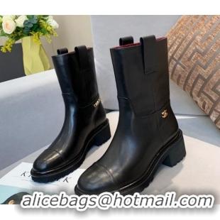 Lowest Price Chanel Calfskin Short Ankle Boots with Double Straps G36749 Black 2020