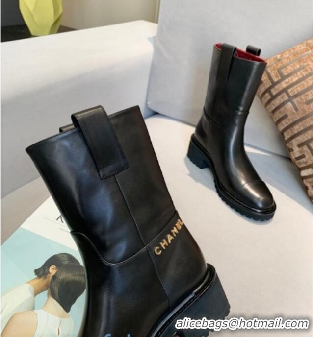 Lowest Price Chanel Calfskin Short Ankle Boots with Double Straps G36749 Black 2020