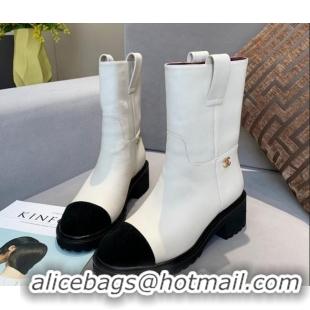 Good Quality Chanel Calfskin Short Ankle Boots with Double Straps G36749 White 2020