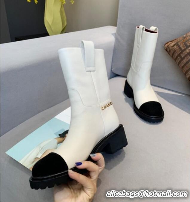 Good Quality Chanel Calfskin Short Ankle Boots with Double Straps G36749 White 2020