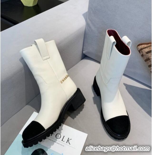 Good Quality Chanel Calfskin Short Ankle Boots with Double Straps G36749 White 2020