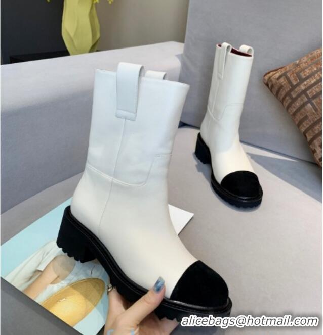 Good Quality Chanel Calfskin Short Ankle Boots with Double Straps G36749 White 2020