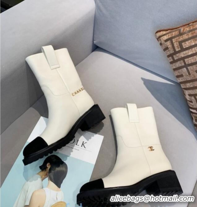 Good Quality Chanel Calfskin Short Ankle Boots with Double Straps G36749 White 2020