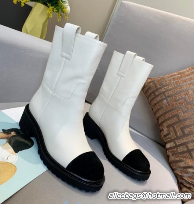 Good Quality Chanel Calfskin Short Ankle Boots with Double Straps G36749 White 2020