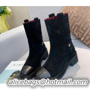 Best Grade Chanel Suede Short Ankle Boots with Double Straps G36749 Black 2020