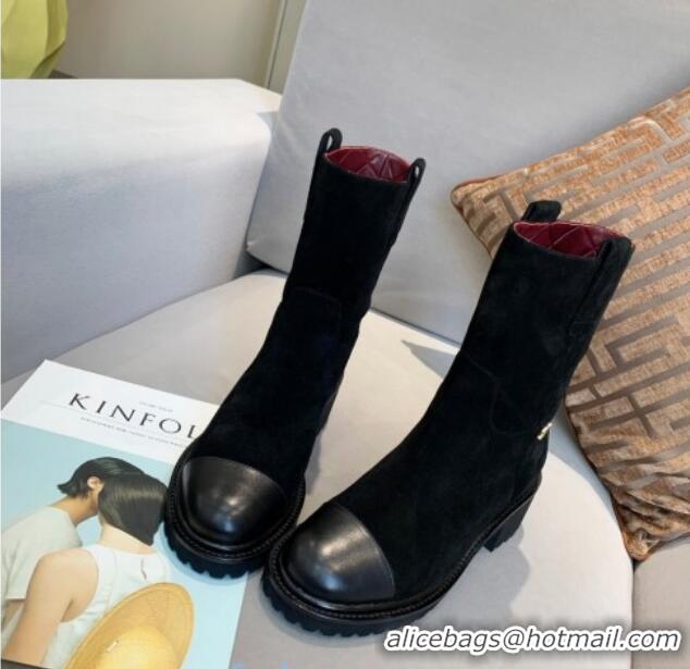 Best Grade Chanel Suede Short Ankle Boots with Double Straps G36749 Black 2020