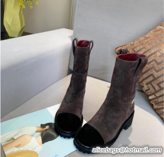 Low Price Chanel Suede Short Ankle Boots with Double Straps G36749 Brown 2020