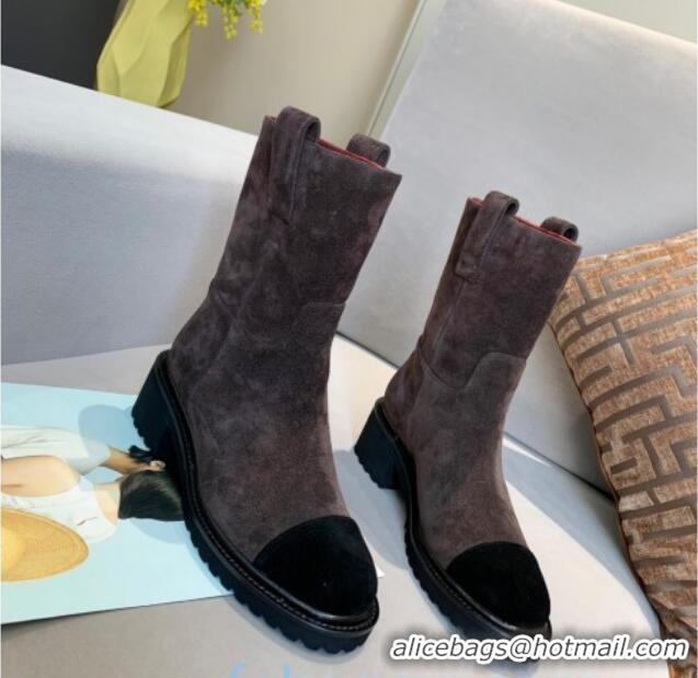 Low Price Chanel Suede Short Ankle Boots with Double Straps G36749 Brown 2020