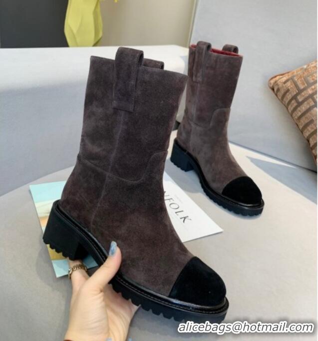 Low Price Chanel Suede Short Ankle Boots with Double Straps G36749 Brown 2020