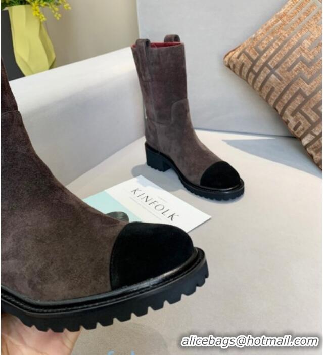 Low Price Chanel Suede Short Ankle Boots with Double Straps G36749 Brown 2020