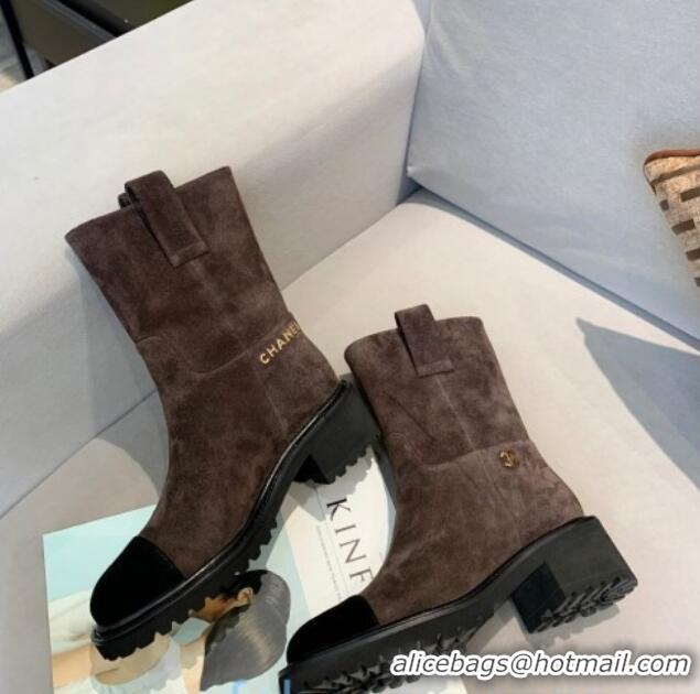 Low Price Chanel Suede Short Ankle Boots with Double Straps G36749 Brown 2020