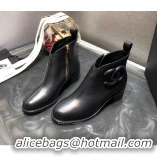 Low Price Chanel Calfskin Chelsea Short Boots with CC Charm Black 2020