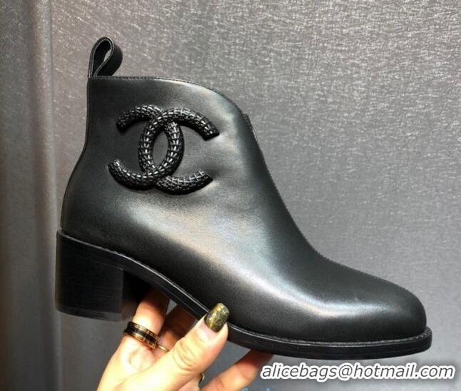 Low Price Chanel Calfskin Chelsea Short Boots with CC Charm Black 2020