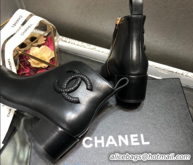 Low Price Chanel Calfskin Chelsea Short Boots with CC Charm Black 2020