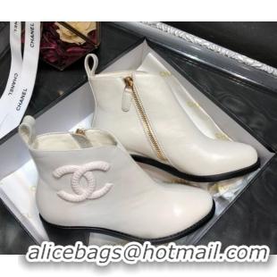 Top Quality Chanel Calfskin Chelsea Short Boots with CC Charm 102247 White 2020