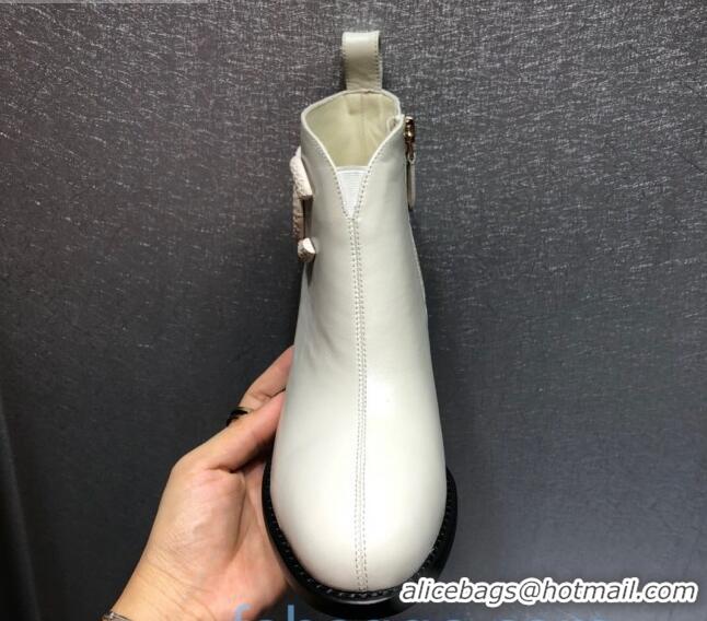 Top Quality Chanel Calfskin Chelsea Short Boots with CC Charm 102247 White 2020