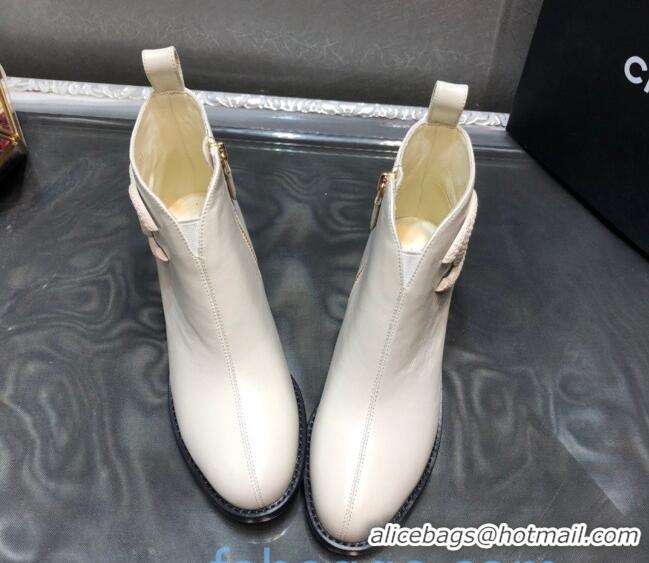 Top Quality Chanel Calfskin Chelsea Short Boots with CC Charm 102247 White 2020