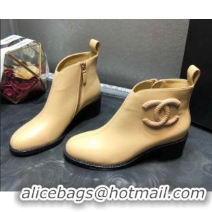 Most Popular Chanel Calfskin Chelsea Short Boots with CC Charm 102247 Apricot 2020