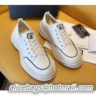 Cute Chanel Vintage Canvas Low-Top Sneakers White 20102301 2020