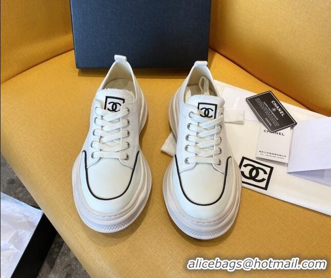 Cute Chanel Vintage Canvas Low-Top Sneakers White 20102301 2020