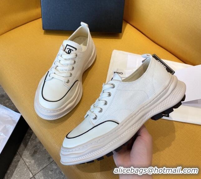 Cute Chanel Vintage Canvas Low-Top Sneakers White 20102301 2020