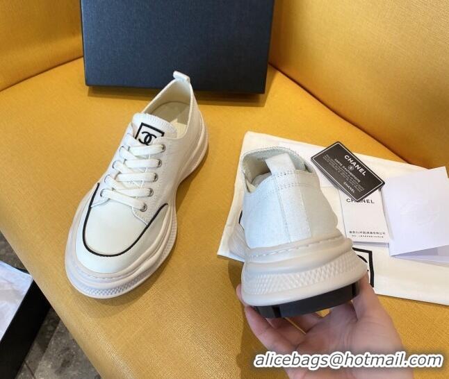 Cute Chanel Vintage Canvas Low-Top Sneakers White 20102301 2020