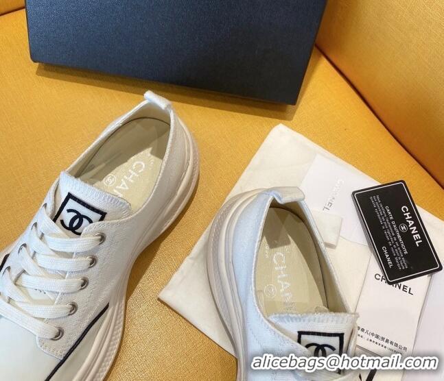 Cute Chanel Vintage Canvas Low-Top Sneakers White 20102301 2020