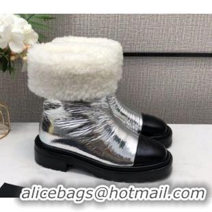 New Design Chanel Crinkle Patent Leather Wool Short Boots 20102401 Silver 2020